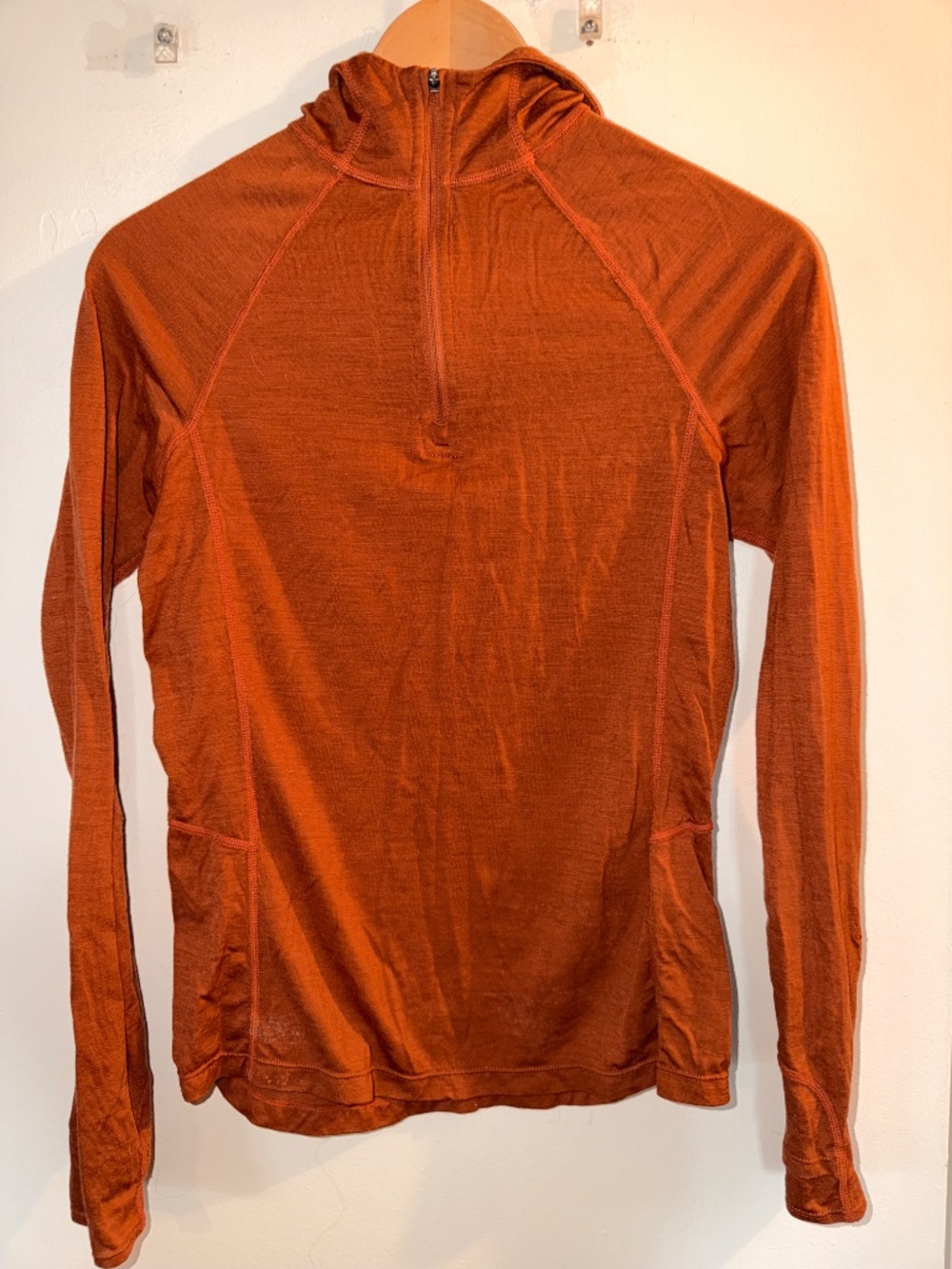 Ibex 100% Merino Wool Half Zip Hoodie Base Layer Rust Orange Women’s XS